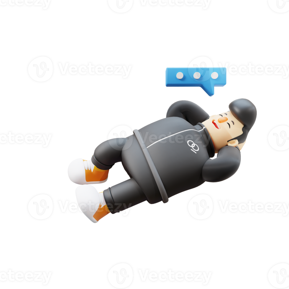 3D Animated Music Boy. Cartoon Character Lying Down with Thought Bubble. Guitar Cartoon png