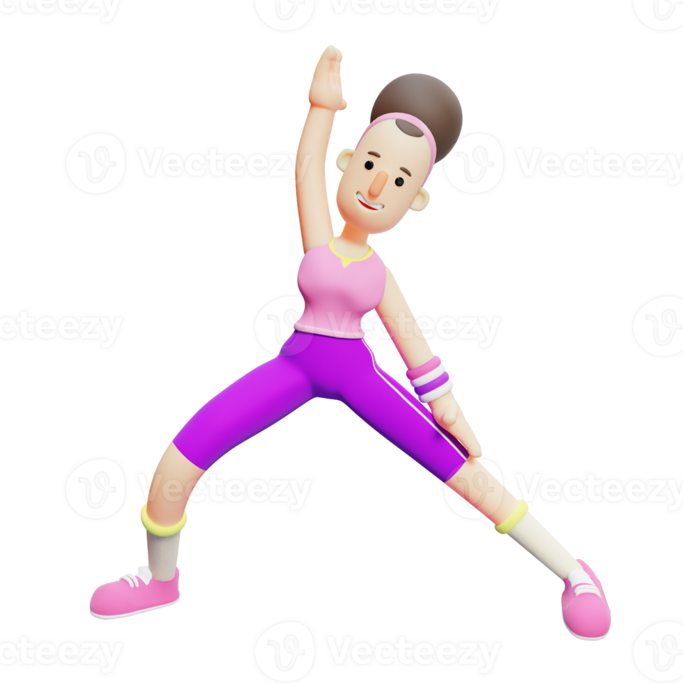 3D Model Yoga Girl. Cartoon Character Performing Side Stretch png