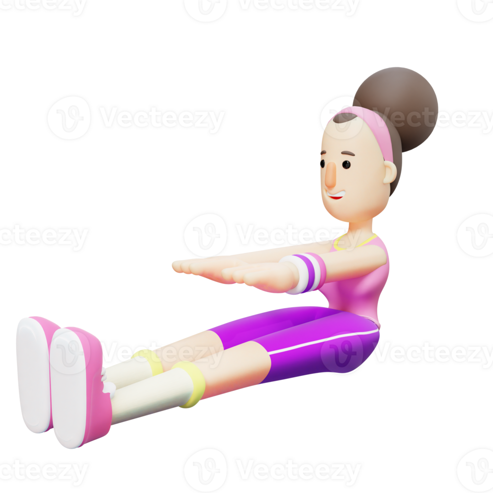 Cartoon Character Performing V-Sit Exercise. Yoga Girl png