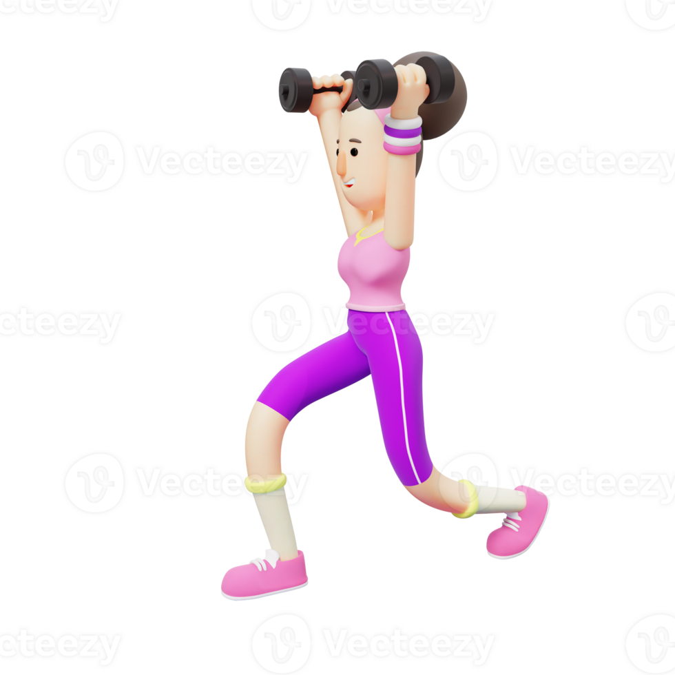 Girl Doing Yoga. Cartoon Character Doing Side Stretch. 3D Cartoon Style png