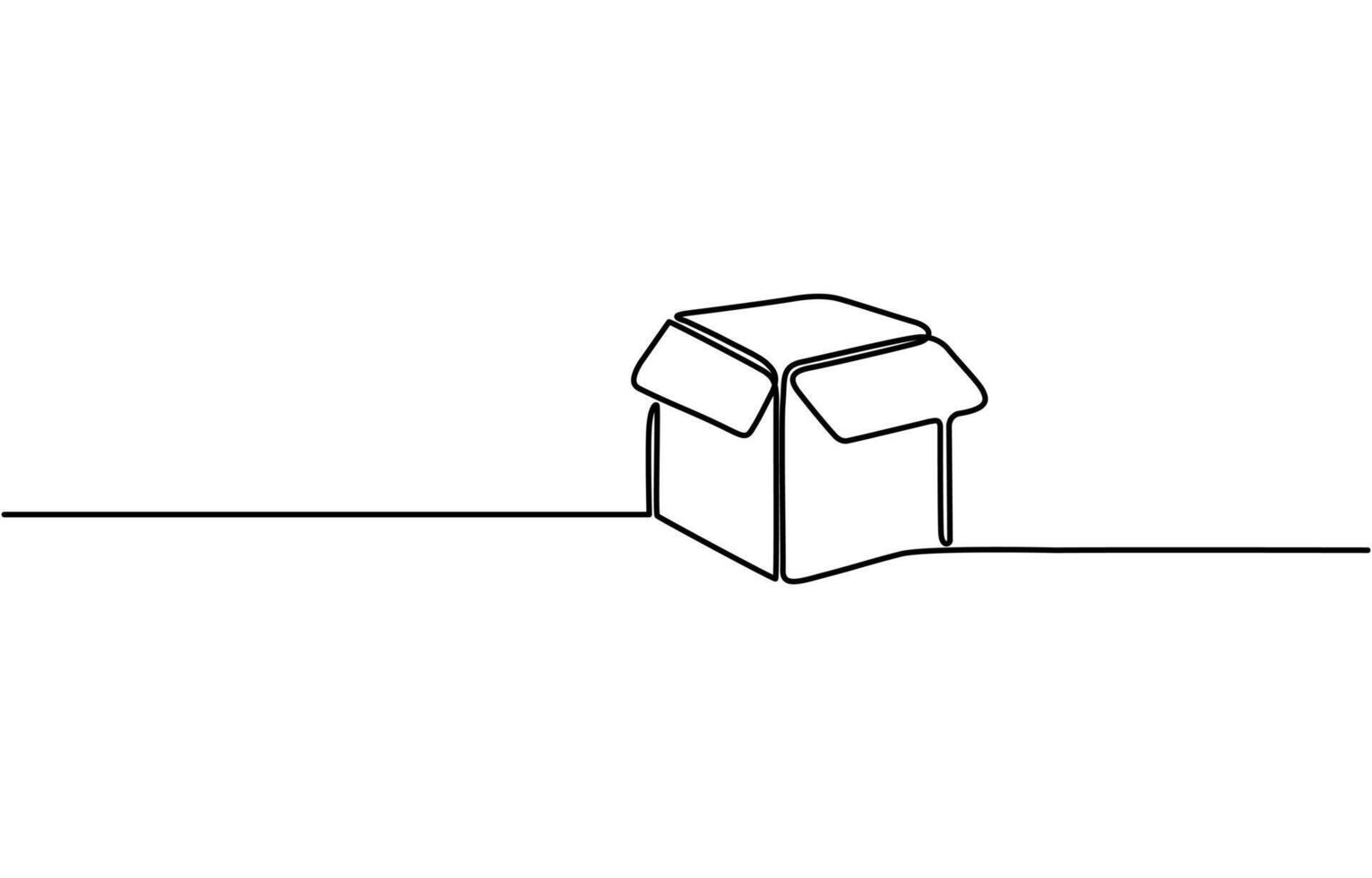 A cardboard box is drawn by one black line on a white background vector