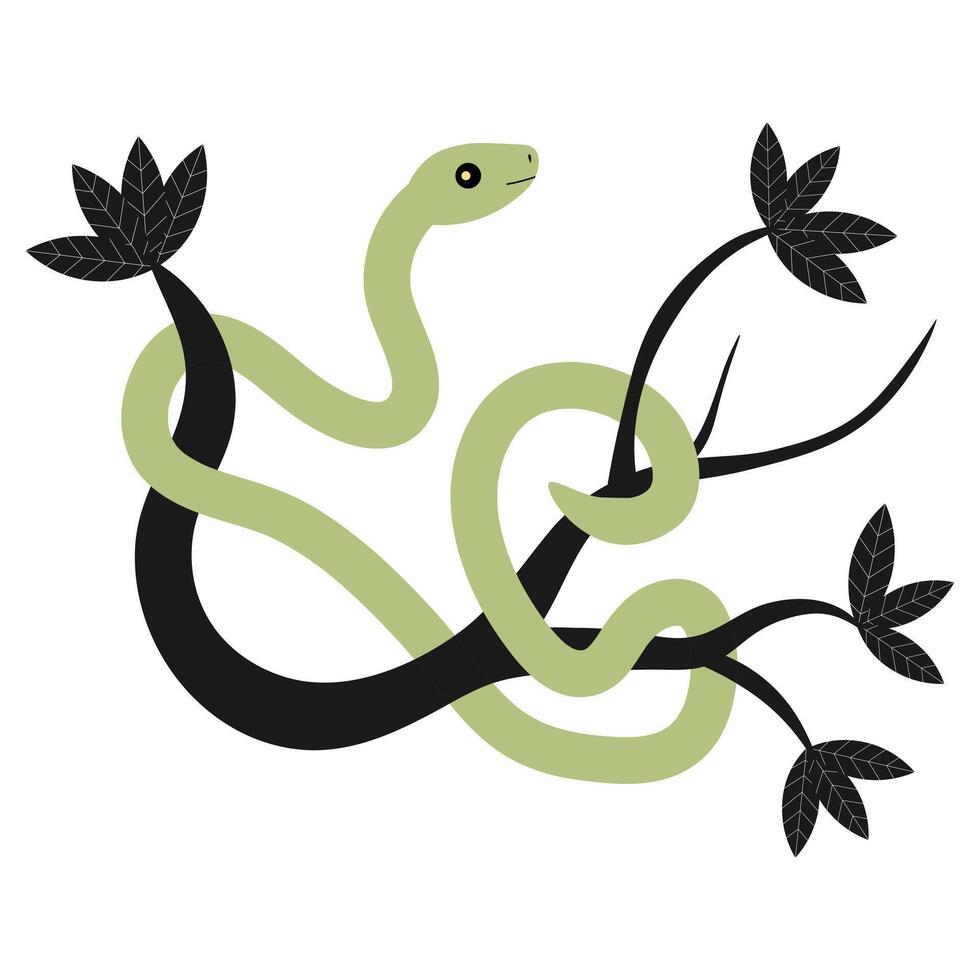 A snake wrapped around a branch. Retro flat illustration vector