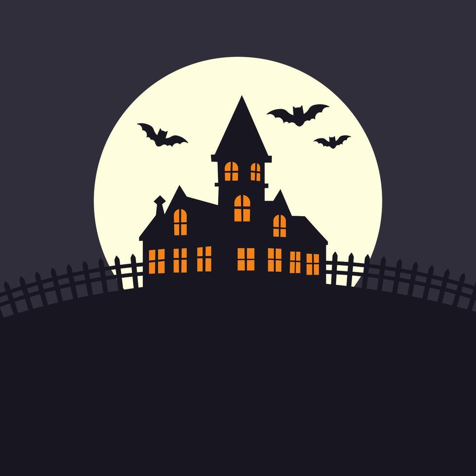 Gloomy castle against the backdrop of the moon with bats. Halloween illustration vector