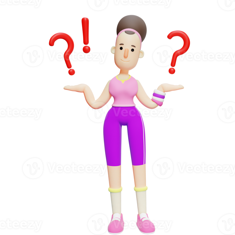 Girl Yoga Animated Pack. A Female Cartoon Character Who Appears Confused. 3D png