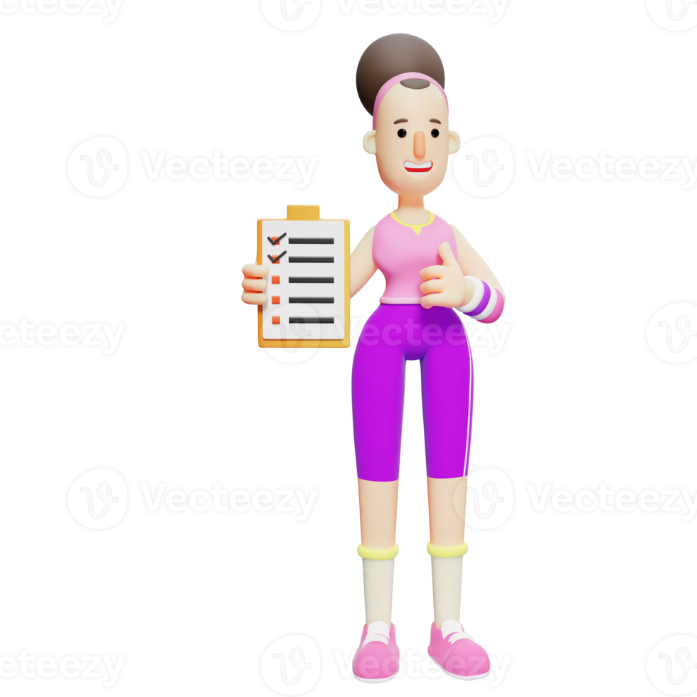 Cartoon 3D Yoga Techniques. A Cartoon Character Holding a Clipboard With a Checklist of Tasks That Have Been Ticked off. Girl png