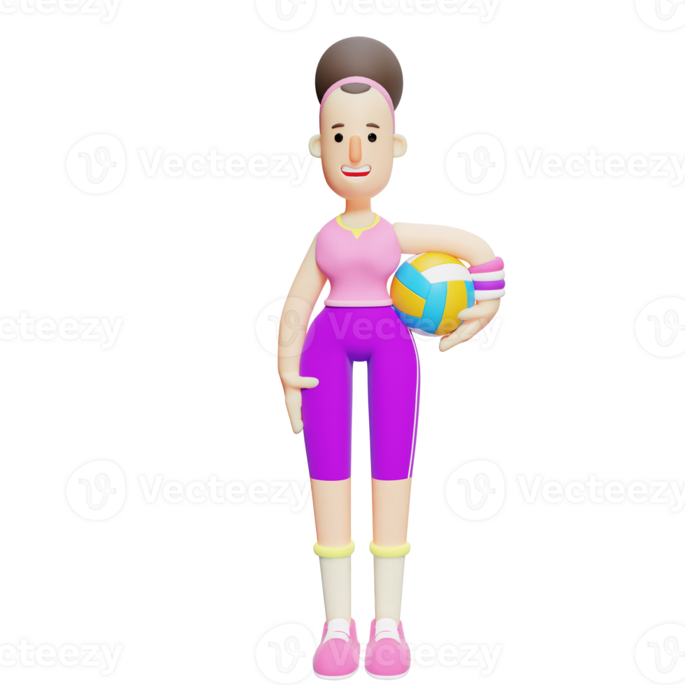 Yoga Practice in 3D. A Female Cartoon Character Holding a Volleyball Under Her Arm. Girl Cartoon png