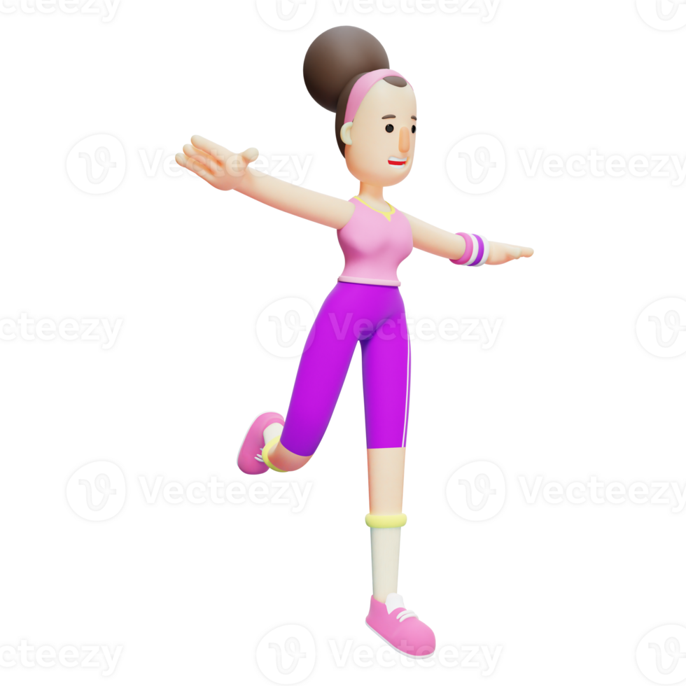 3D Yoga Girl Characterization. Female Character Performing Balance Exercise. Cartoon png
