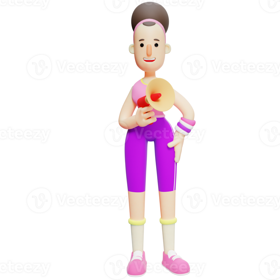 Cartoon Yoga Poses. Cartoon Character Holding a Megaphone. 3D Girl png
