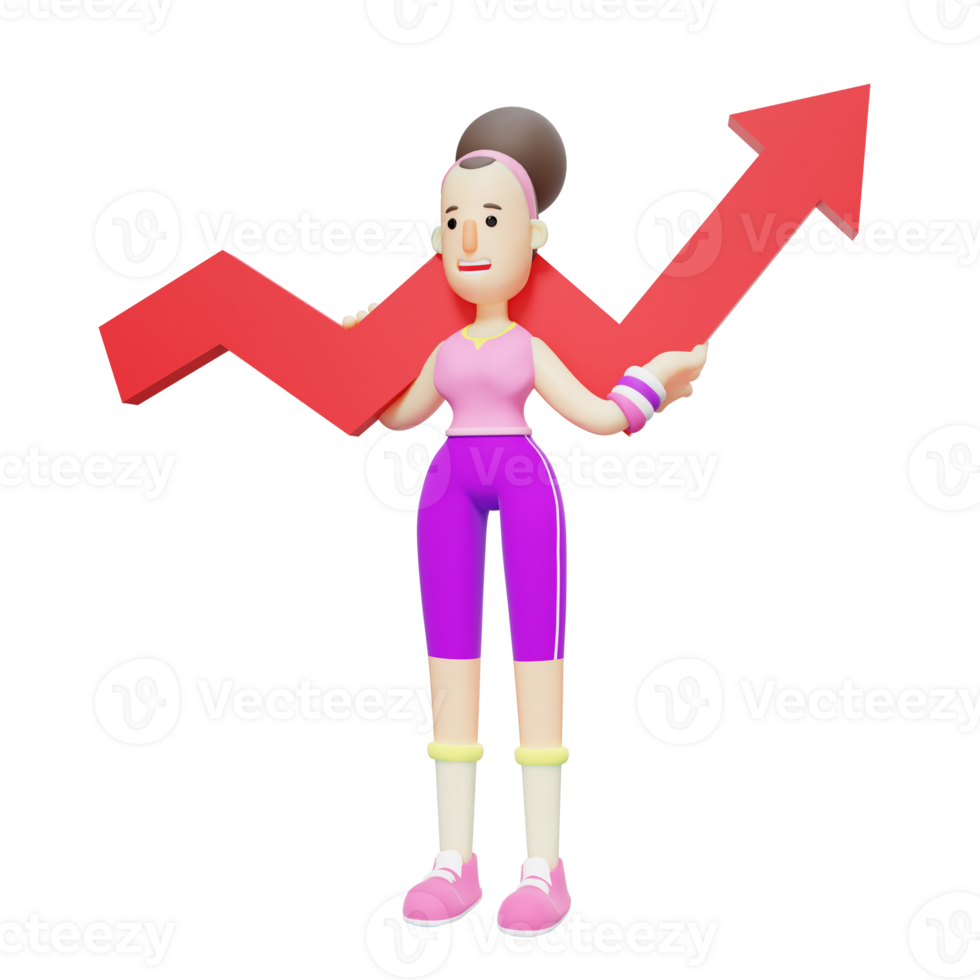 Yoga Poses 3D. Female Character with Red Arrow Graph. Girl Cartoon png