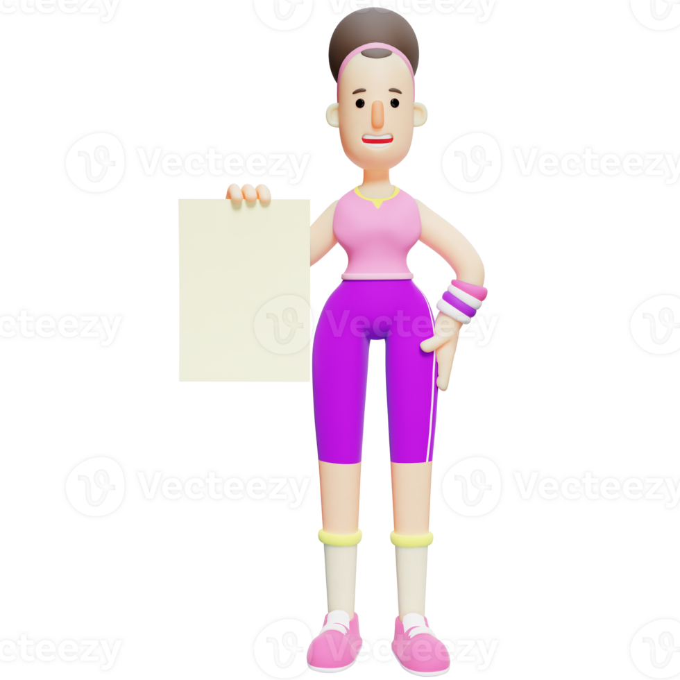 Girl Performing Yoga. A Female Cartoon Character Holding a Small Signboard in Her LeftHand. 3D Cartoon png