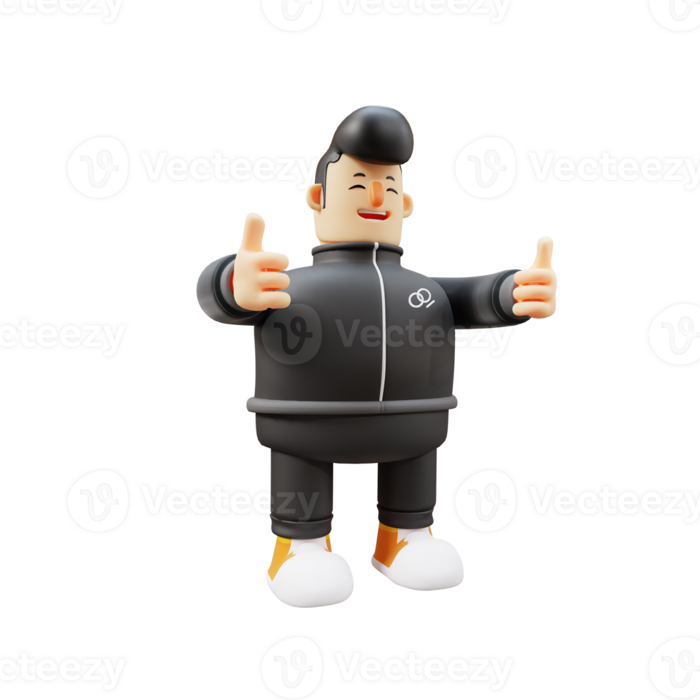 Boy Guitarist Animated. Cartoon Character Giving Thumbs Up. 3D Design png