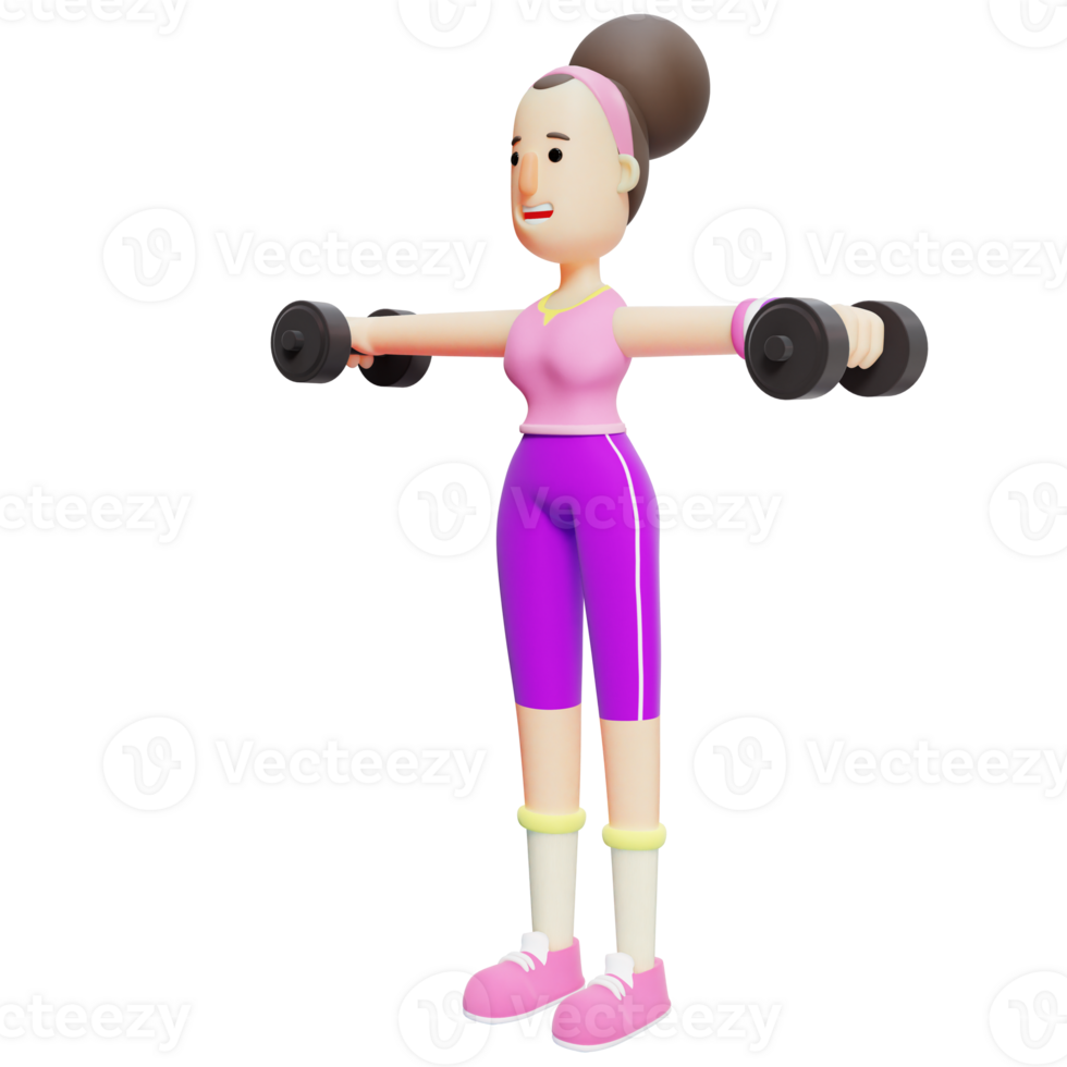 Yoga Girl 3D Animation. A Female Cartoon Character Performing a Dumbbell Lift Exercise. Cartoon Character png
