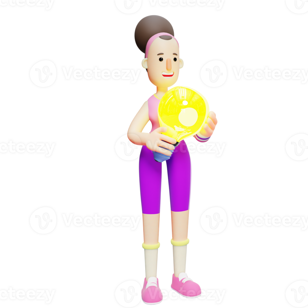 3D Illustrated Yoga Pack. A Cartoon Character Holding a Yellow Lamp. Girl png