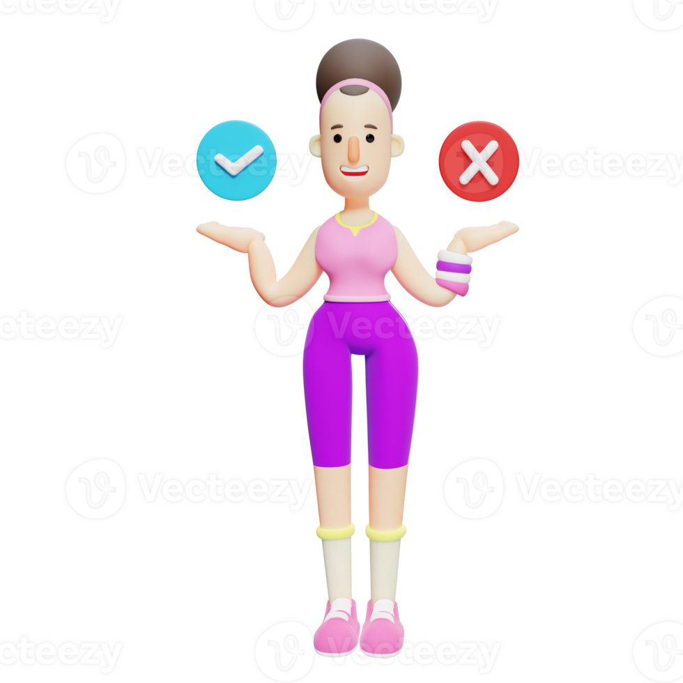 3D Yoga Girl Flexibility. Smart Decision Making Choosing Between Right and Wrong. Cartoon Pack png