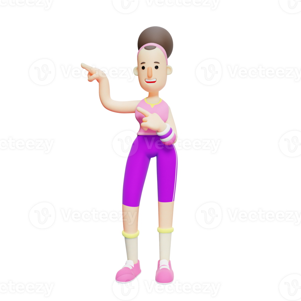 Yoga Girl Character in 3D. A Female Cartoon Character Pointing in a Specific Direction. Cartoon png