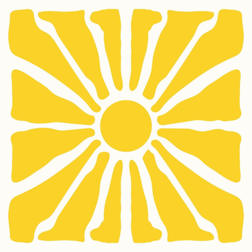retro groovy background with bright sunburst in style 60s, 70s vector