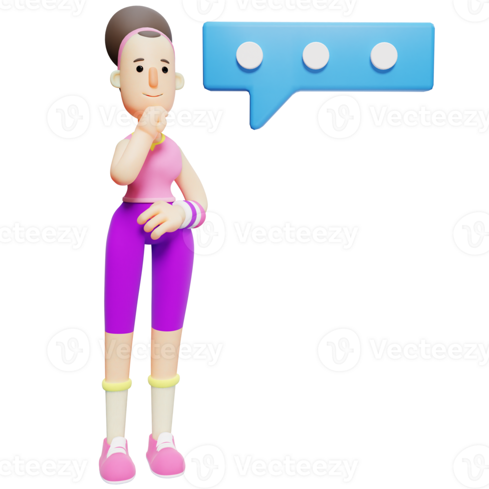 Yoga Practice Girl. Cartoon Character Thinking with Speech Bubble. 3D Cartoon png