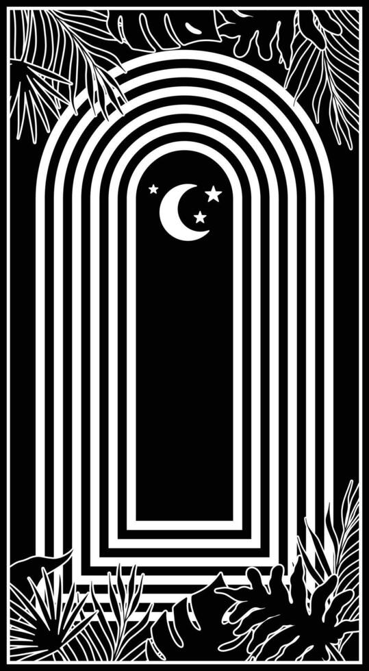 monochrome tropical leaf window prayer rug vector