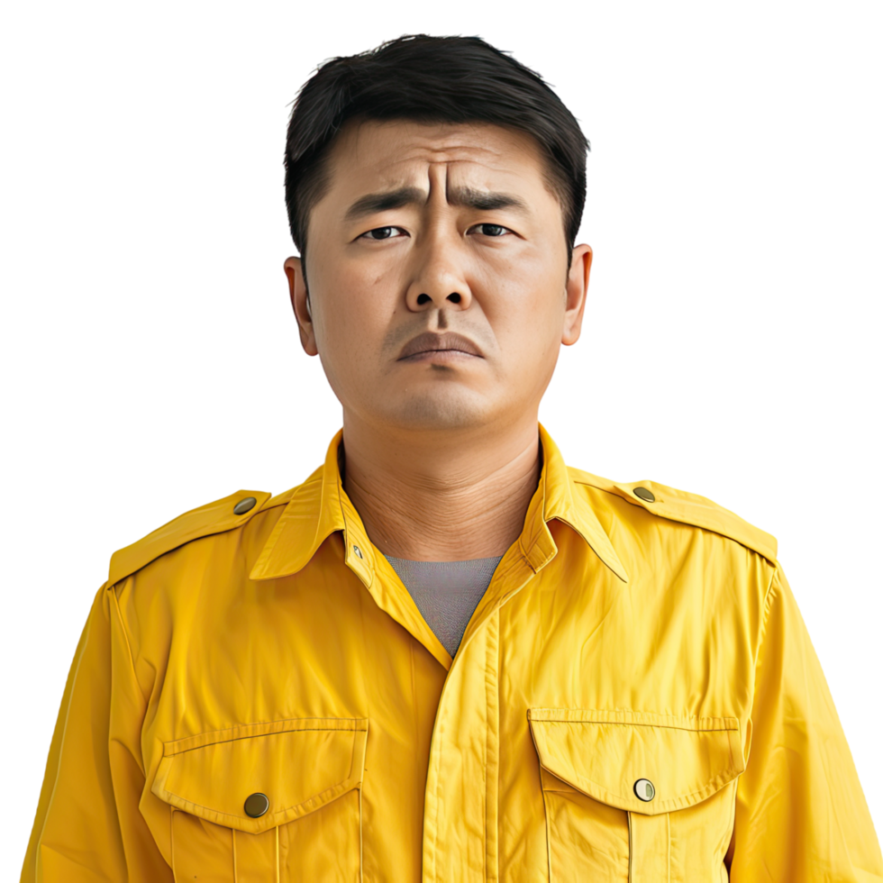 portrait of a construction engineering man in a yellow yellow apron. manufacturing construction industry isolated n transparent background cut out png