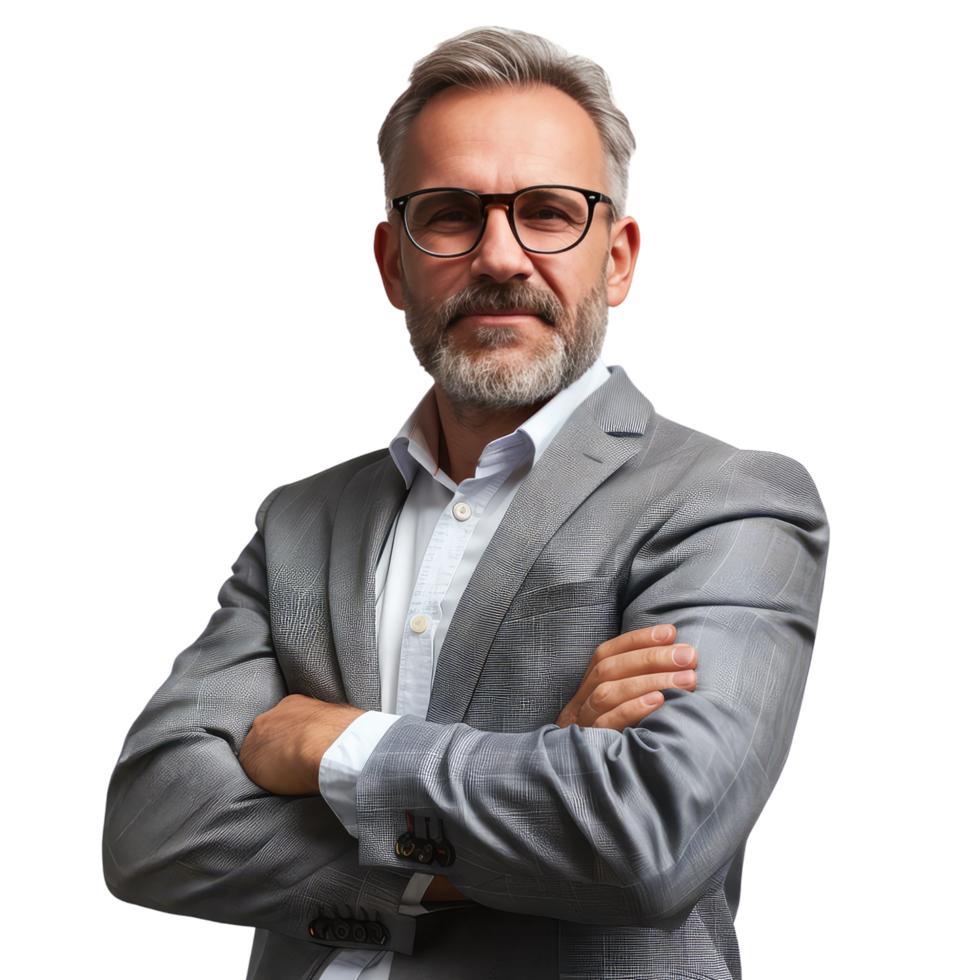 A businessman in suit without with isolated on transparent background cut out png