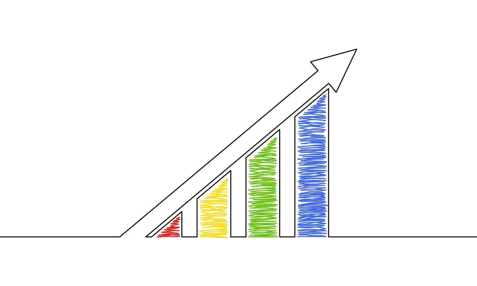 Continuous line drawing of graph. Illustration of arrow up. Success business growth. Bar chart. Object one line. Single line art vector