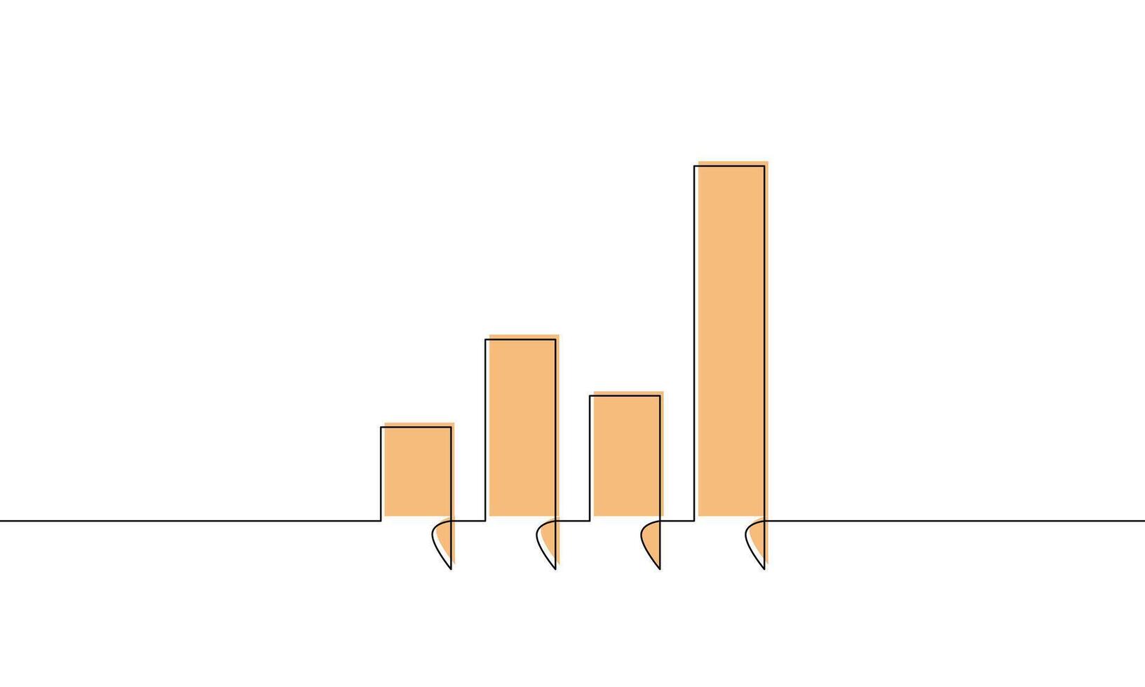 Continuous line drawing of graph. Bar chart with yellow color. Illustration of business growth icon. Object one line. Single line art vector