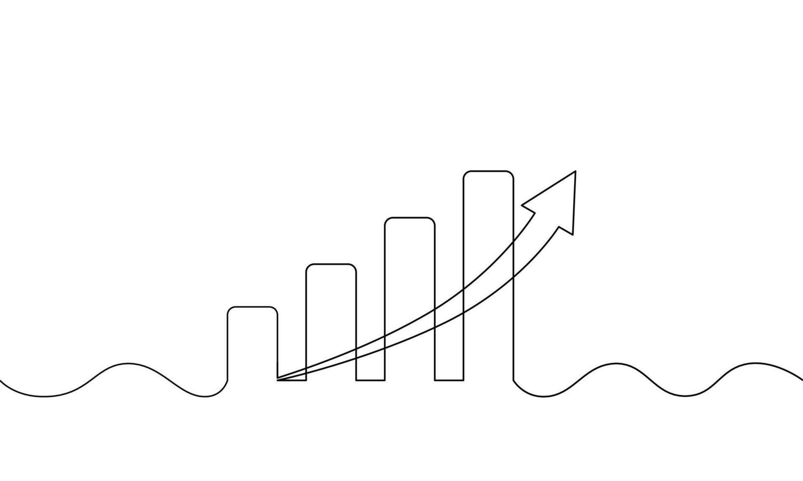 continuous line drawing of graph with arrow up. illustration of business growth icon. bar chart one line. single line art vector