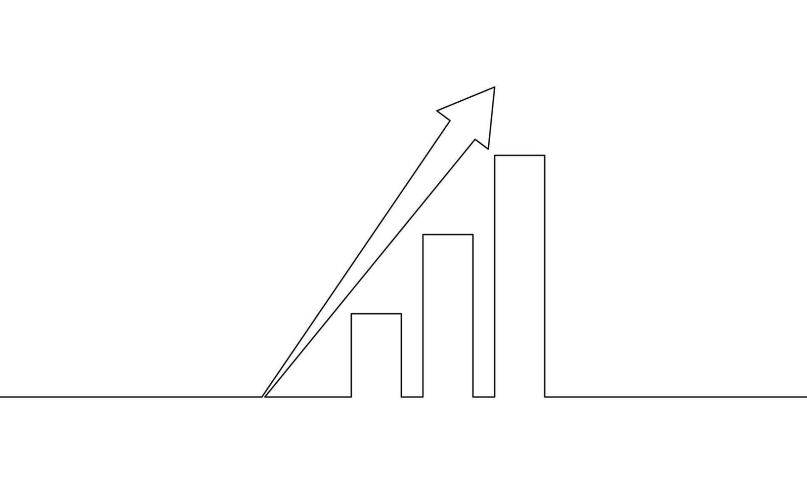 Illustration of arrow up. Continuous line drawing of bar chart. Business growth. Object one line. Single line art vector