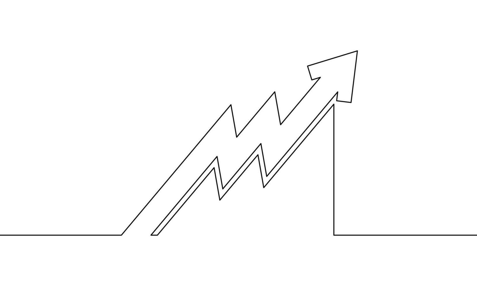 Continuos line drawing of graph. Illustration of increasing arrow. Bar chart. Business growth. Arrow up sign symbol. Object one line. Single line art vector