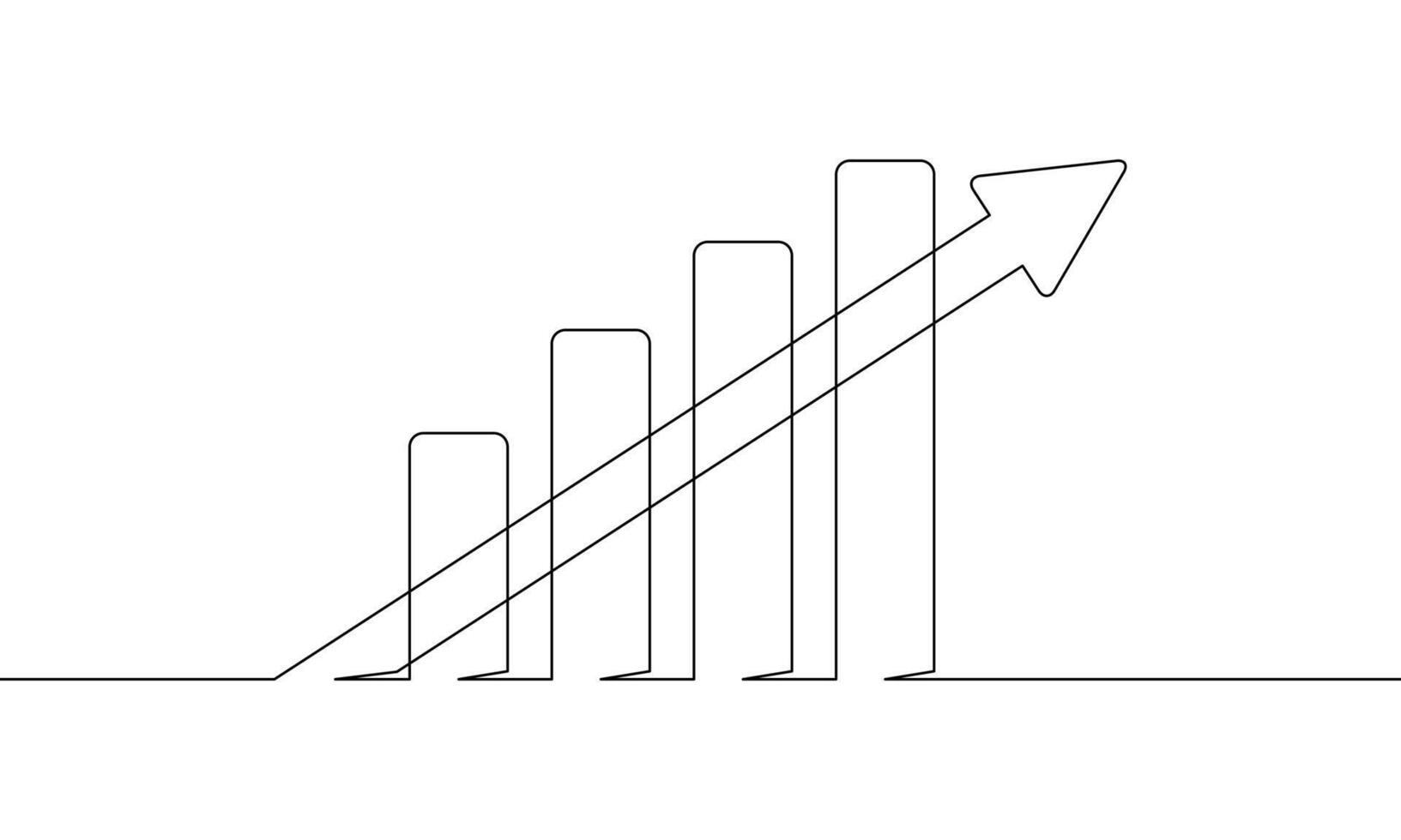 Continuous line drawing of graph icon. Illustration of arrow up. Business growth. Bar chart on white background. Object one line. Single line art vector