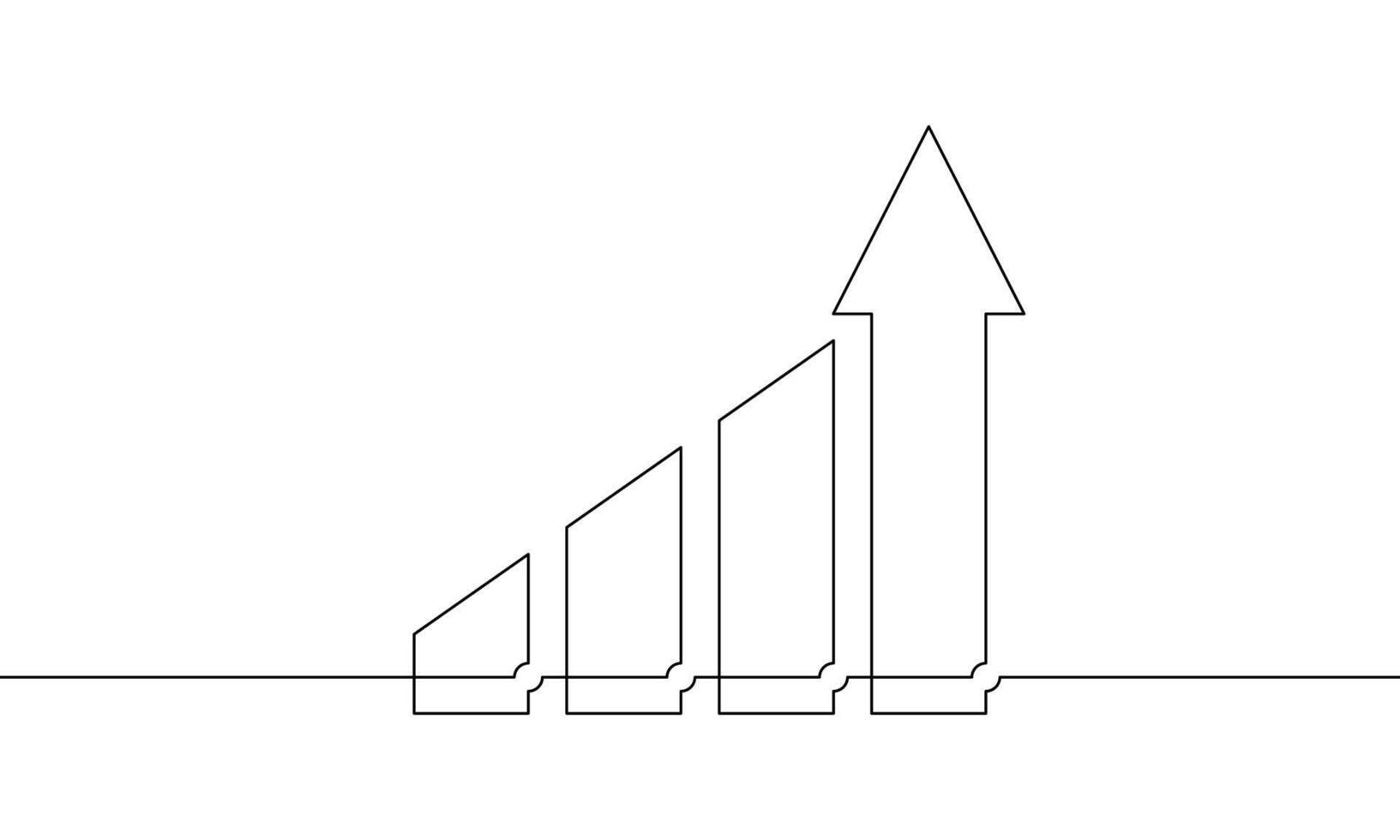 Illustration of graph. Continuous line drawing of arrow up. Single line art of business growth. Arrow up icon one line. Bar chart vector