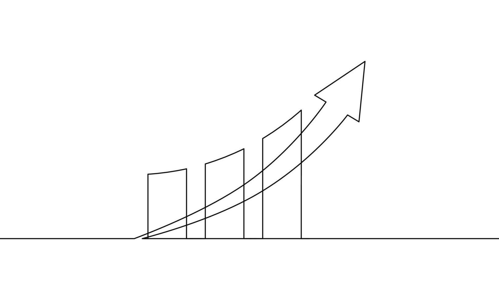 Continuous line drawing of graph with arrow up. Bar chart sign symbol. Illustration of business growth. Object one line. Single line art vector
