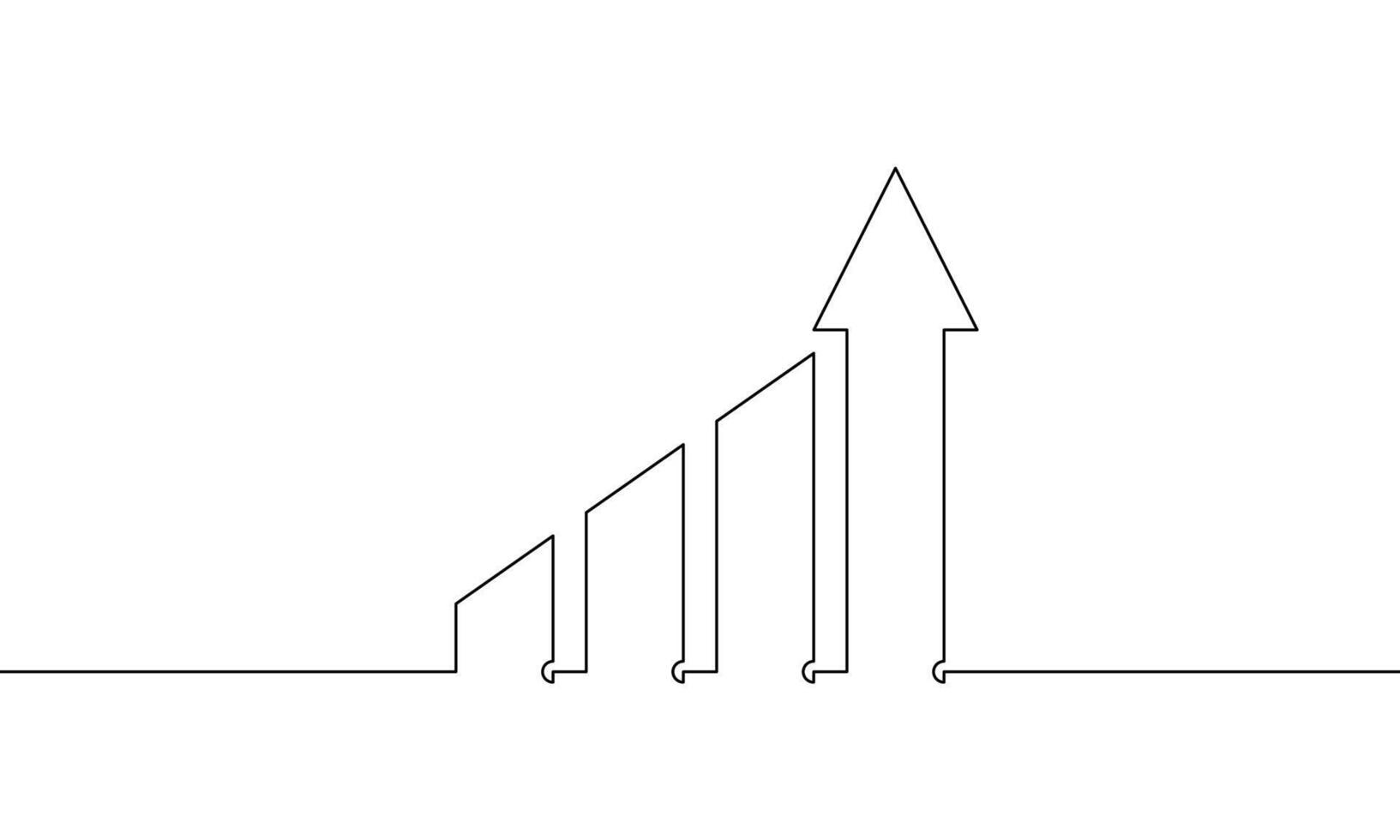 Continuous one line drawing of graph. Illustration of arrow up. Single line art of business growth icon. Bar chart. Increasing arrow sign symbol vector