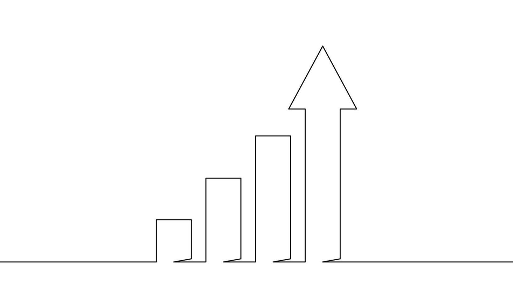Continuous line drawing of graph. Illustration of arrow up on white background. Business growth. Bar chart. Object one line. Single line art vector