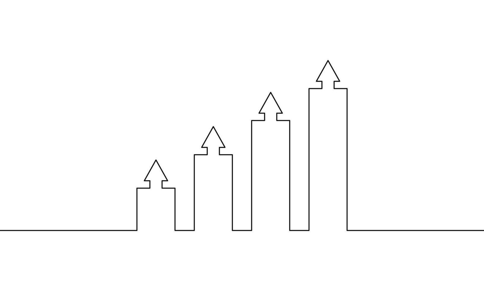 Continuous line drawing of graph. Illustration of bar chart icon. Arrow up sign symbol. Business growth concept. Single line art. Object one line vector