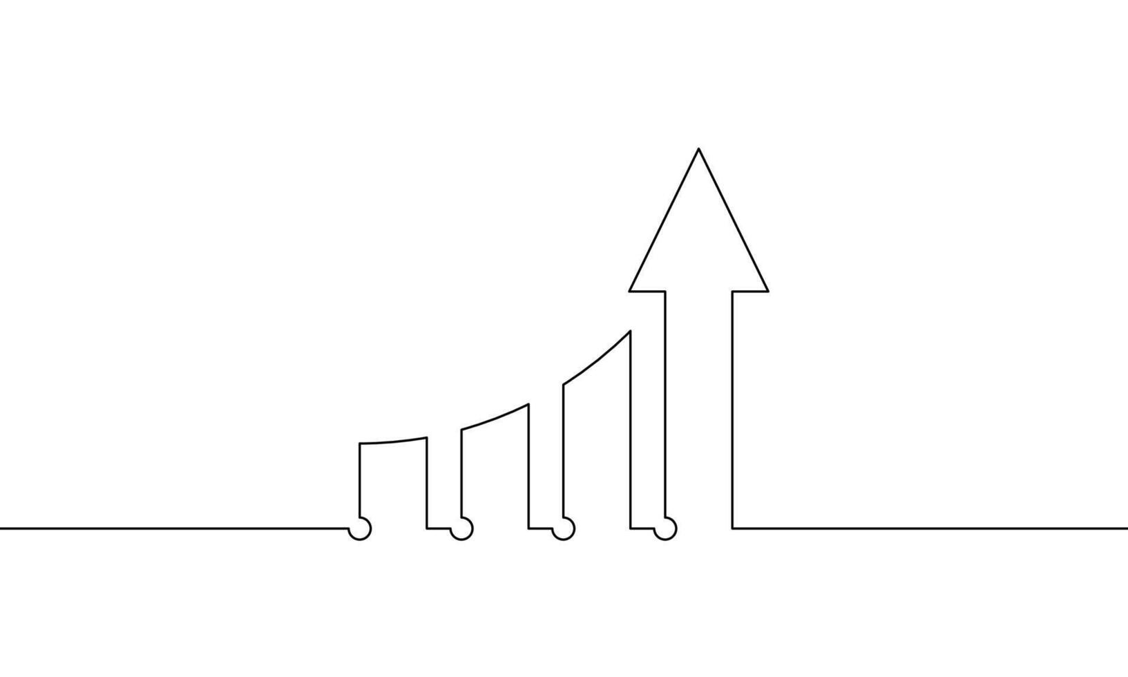 Continuous line drawing arrow up. Illustration of graph. Hand drawn of bar chart. Business growth. Object one line. Single line art vector
