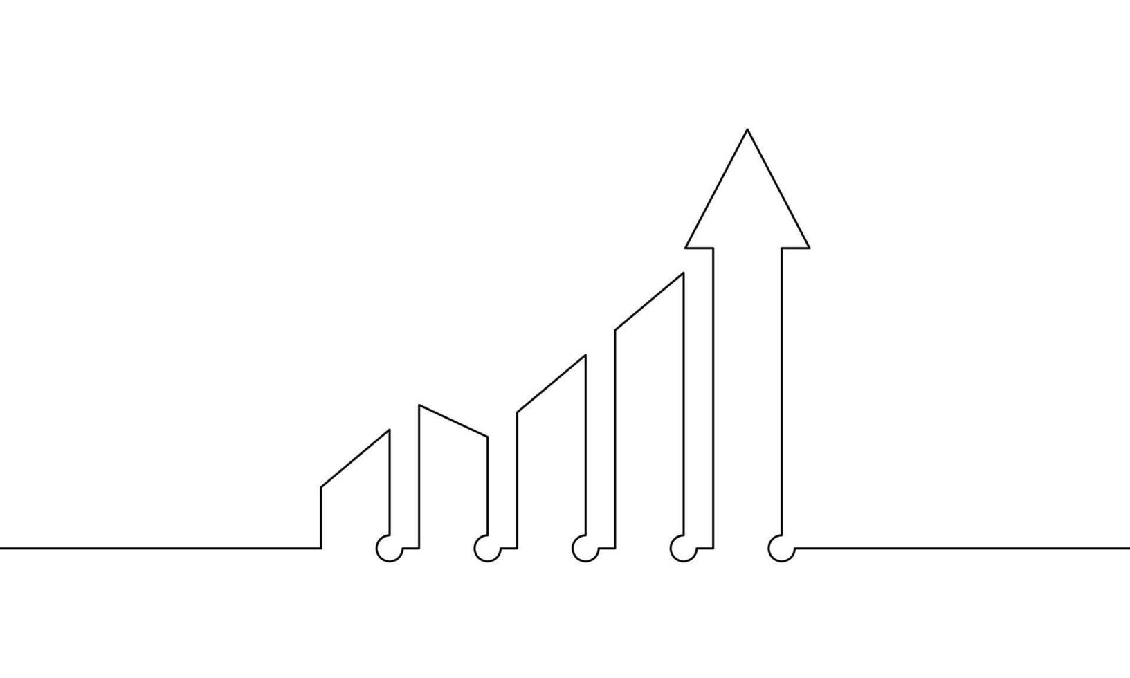 Continuous line drawing of arrow up. Illustration of graph. Hand drawn of bar chart. Flat icon, business growth. Object one line. Single line art vector