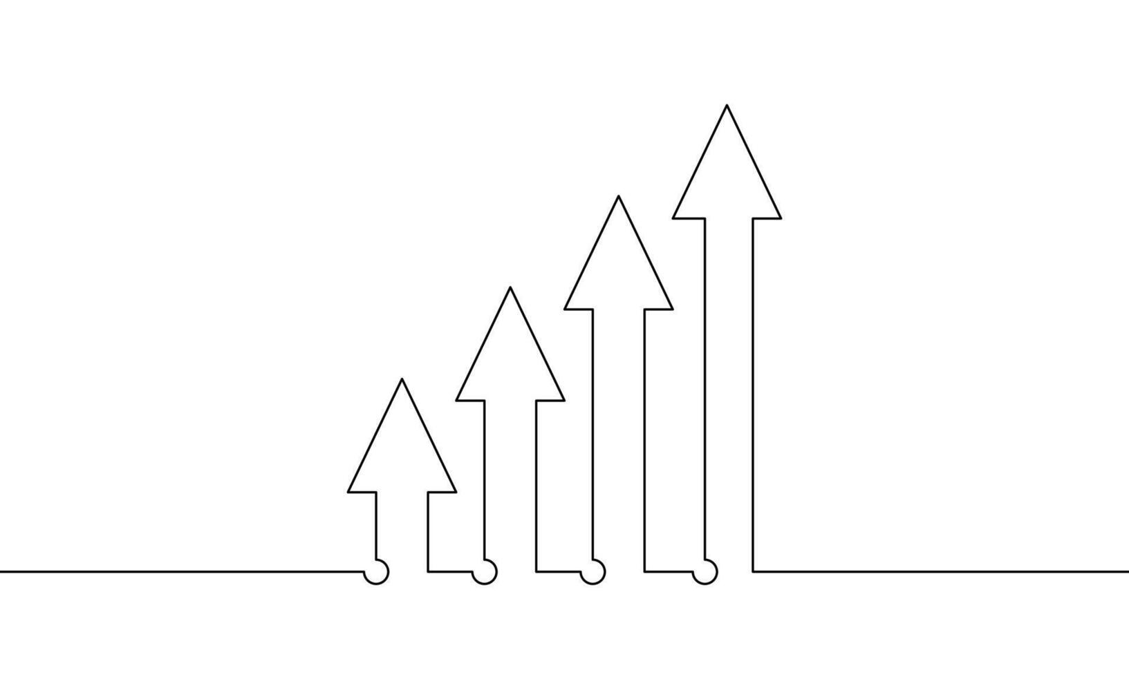 Illustration of arrow up. Continuous line drawing of graph. Hand drawn of bar chart. Business growth icon. Object one line. Single line art vector