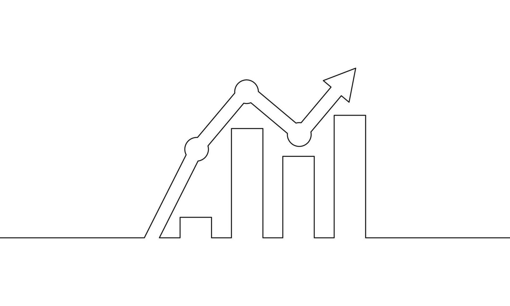 Continuous line drawing of increasing graph. Illustration of arrow up. Bar chart. Business growth. Object one line. Single line art vector