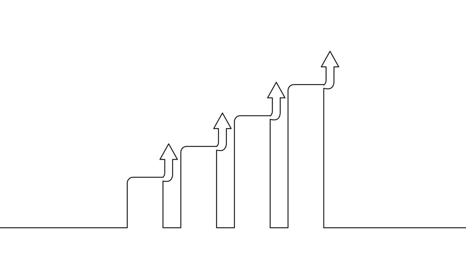 Continuous line drawing of graph with arrow. Illustration of business growth. Bar chart. Object one line. Single line art vector
