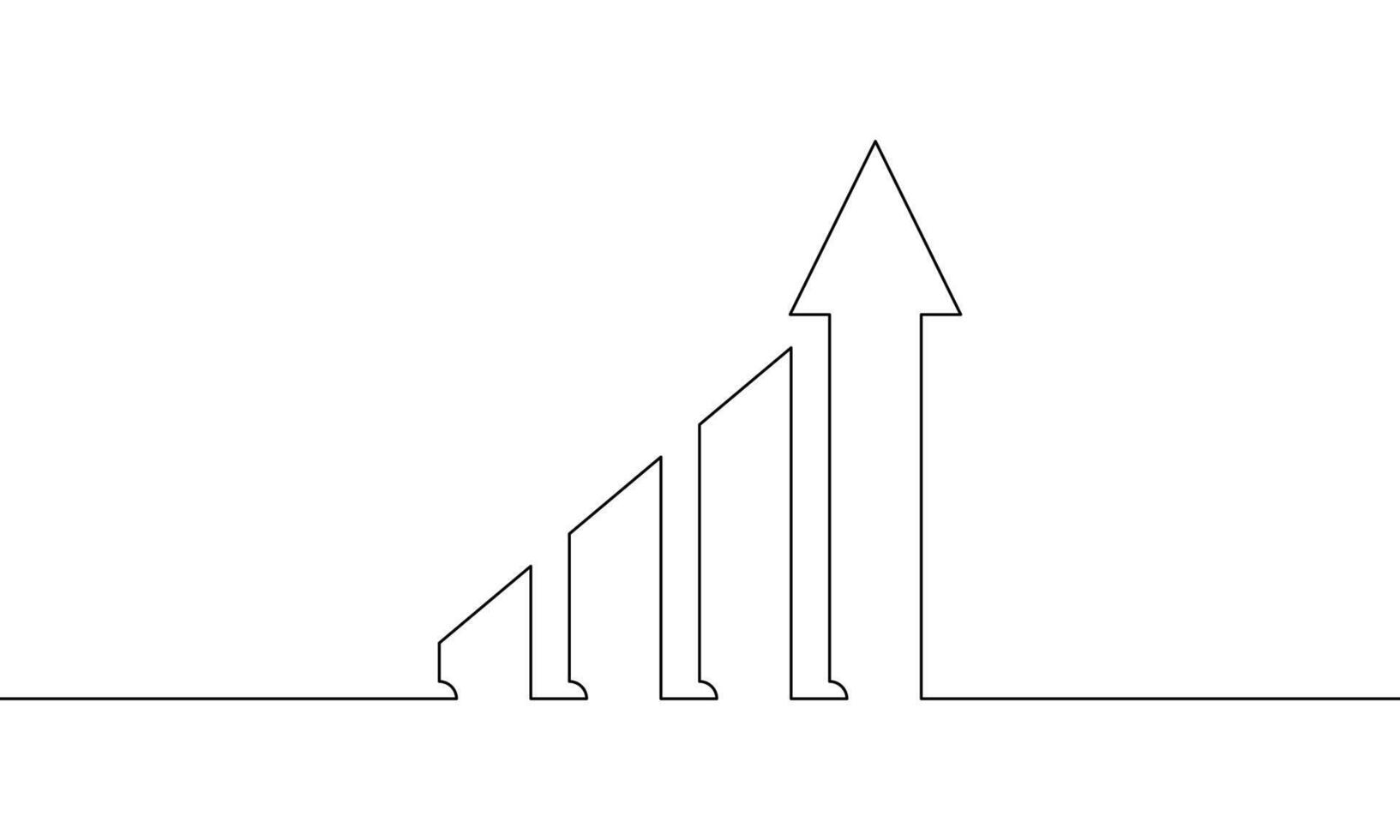Continuous line drawing of graph with arrow up. Illustration of bar chart. Hand drawn business growth. Object one line. Single line art. illustration vector
