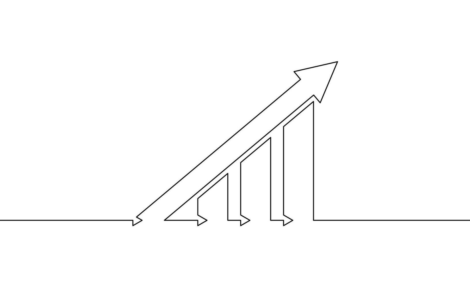Illustration of arrow up. Continuous one line drawing of graph. Bar chart icon sign symbol. Hand drawn of business growth. Single line art vector