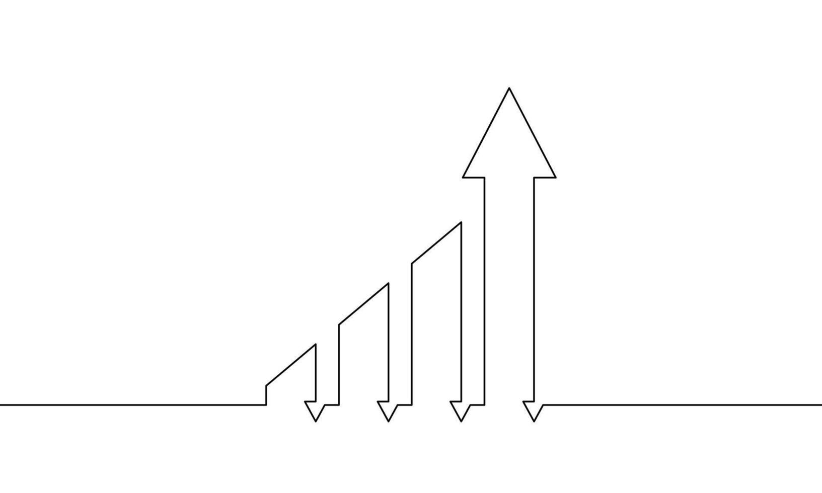 Continuous line drawing of graph. Illustration of arrow up icon. Business growth concept. Single line art. Object one line. Bar chart vector