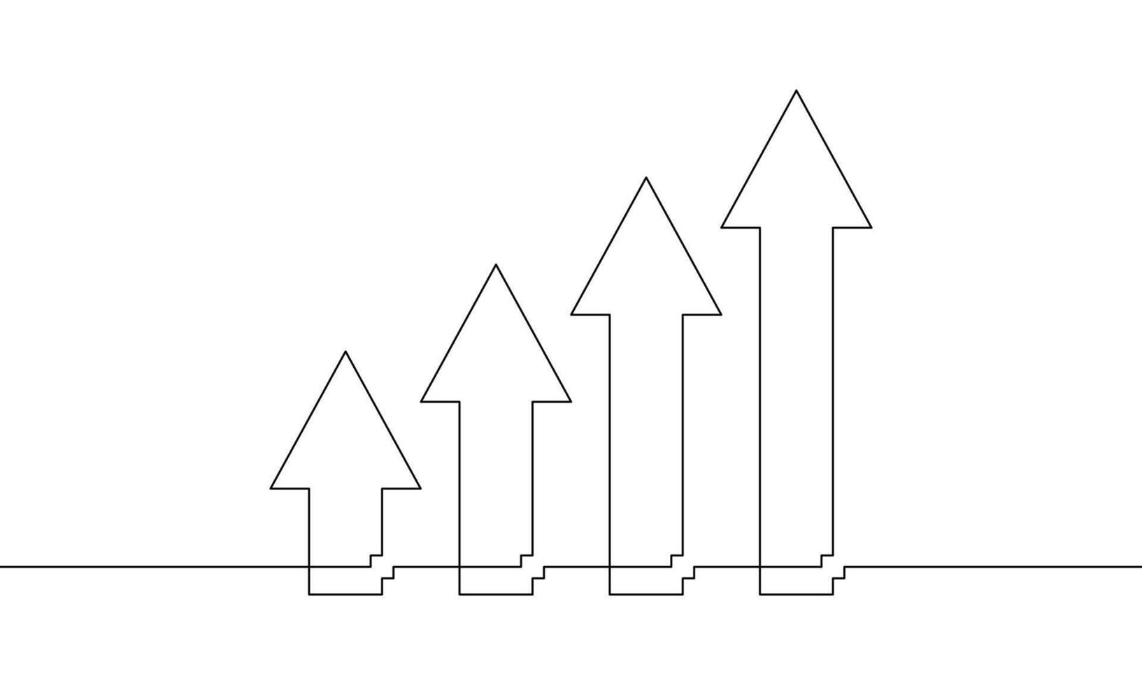 Continuous one line drawing of growth graph. Illustration of business icon. Single line art of arrow up. Sign symbol of increasing arrow. Bar chart vector