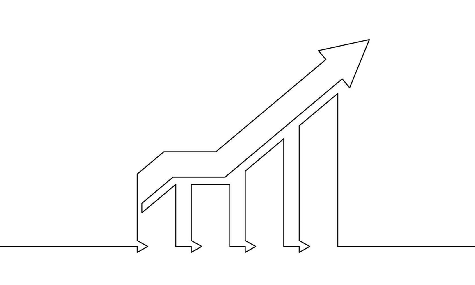 Continuous one line drawing of graph with arrow up. Illustration of bar chart. Hand drawn business growth. Sign symbol. Single line art vector
