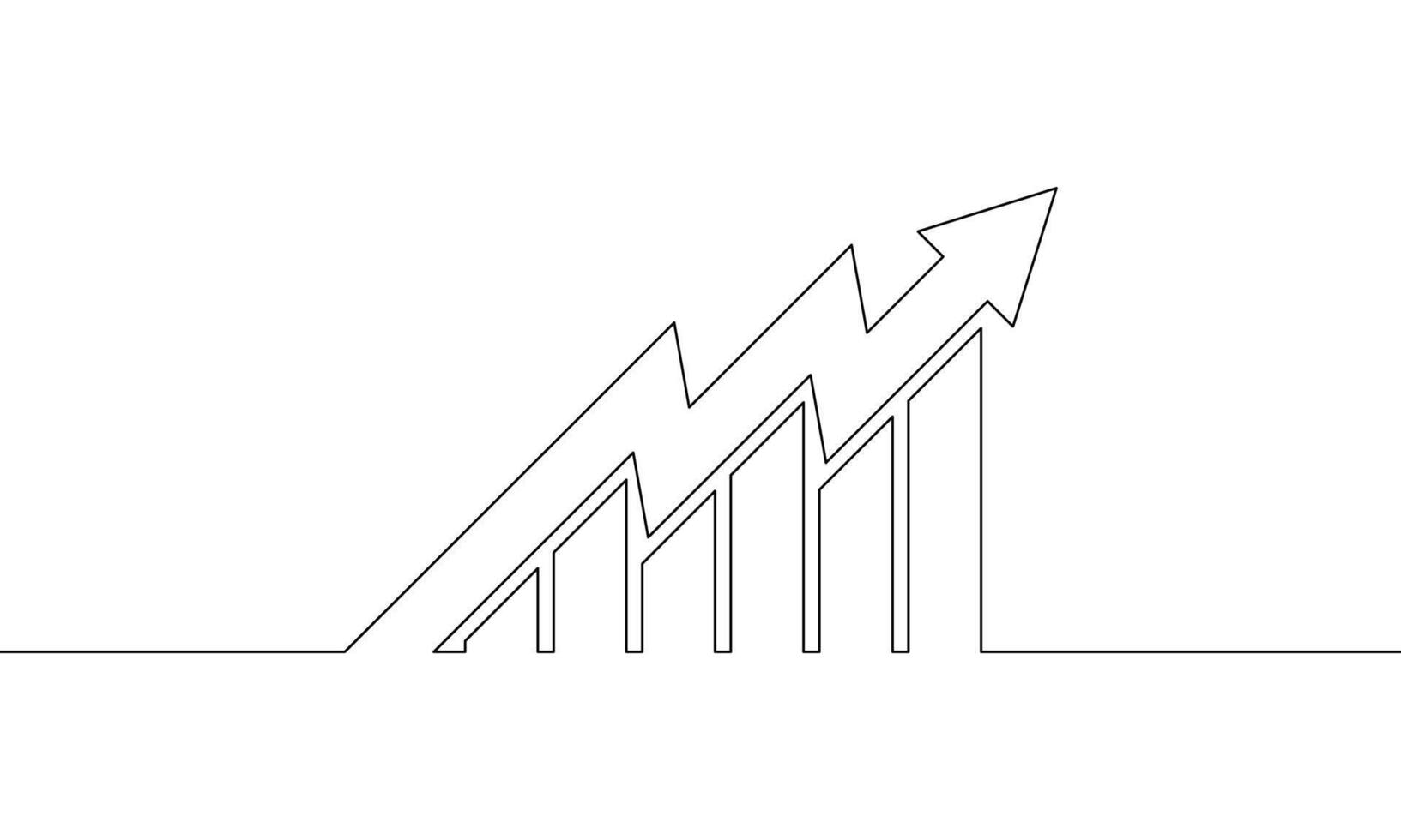 Continuous line drawing of graph. Illustration of arrow up business icon. Bar chart. Object one line. Single line art vector
