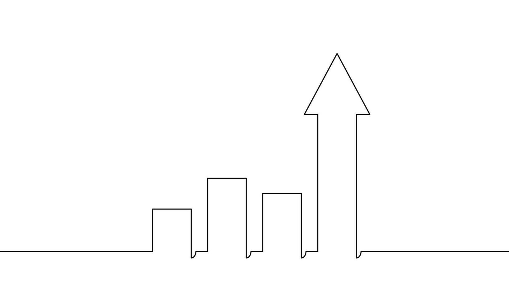 Continuous line drawing of graph with increasing arrow. Illustration of arrow up. Single line art of business growth. Bar chart one line vector