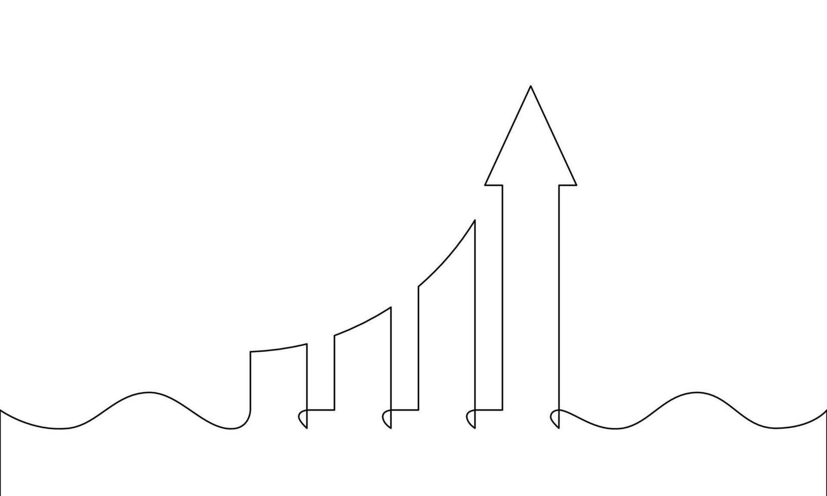 Continuous line drawing of arrow up. Bar chart one line. Illustration of graph. Business growth. Object one line. Single line art vector