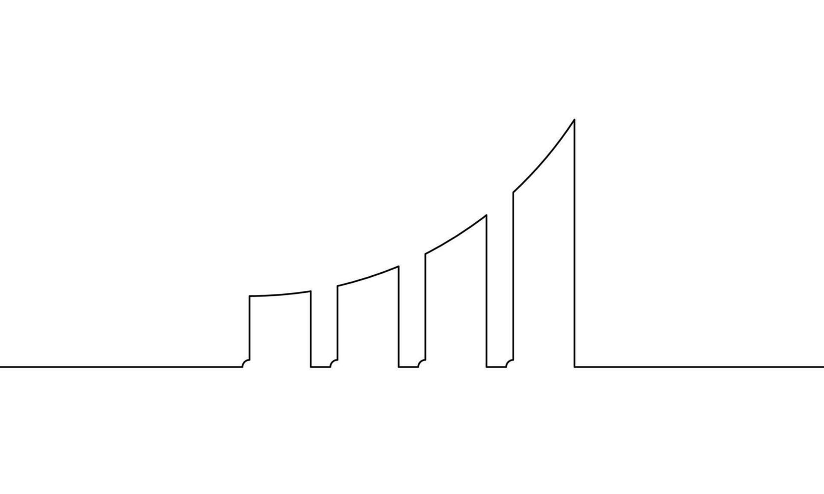 Continuous line drawing of graph. Illustration of arrow up. Hand drawn of Business growth. Bar chart.Object one line. Single line art vector