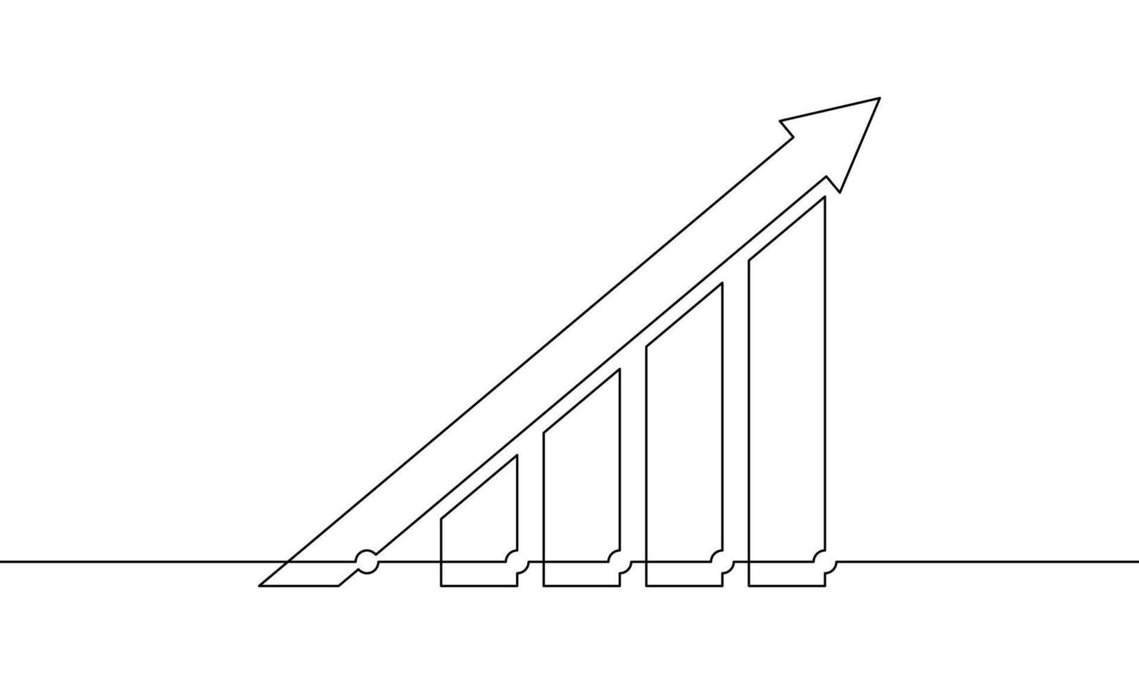 Continuous line drawing of graph with arrow. Illustration of bar chart one line. Business growth. Single line art vector